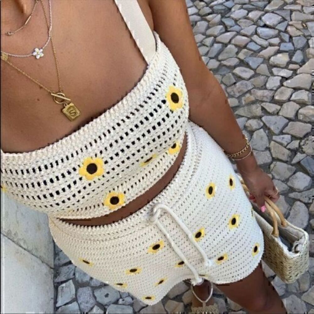 ZARA Set  2 piece Embroidered Crochet Top & skirt (SET) 5039 094